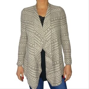 Lucky Brand Open Cardigan Size Small Grey Creme Striped Long Sleeve Knit